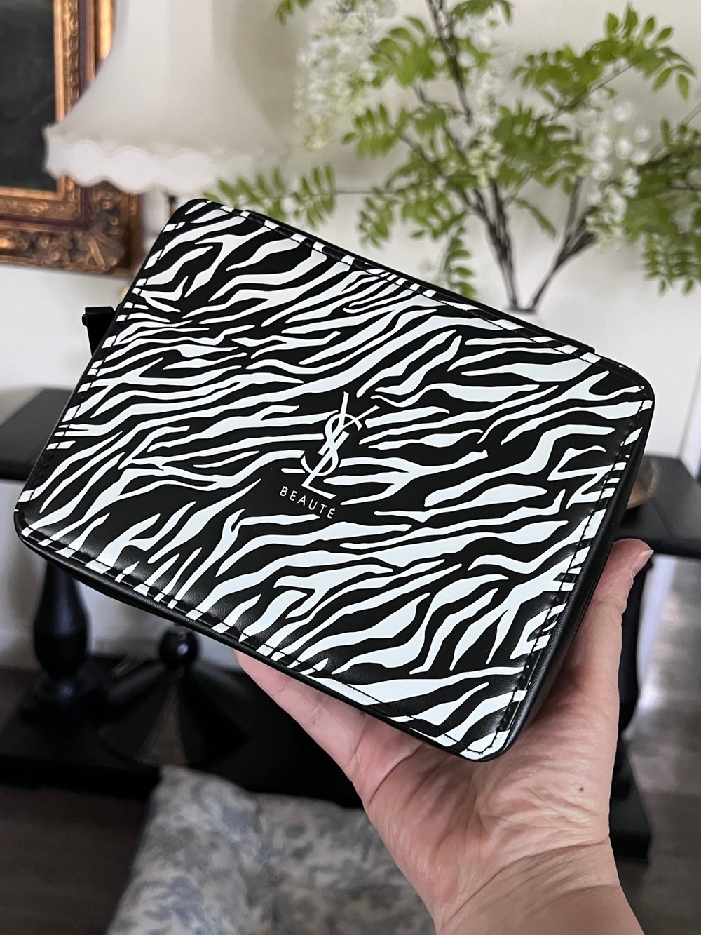 New! Yves Saint Laurent Zebra Print Toiletry Pouch